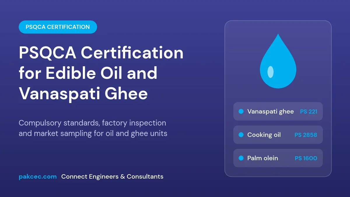 PSQCA certification for edible oil and vanaspati ghee: PS 221, PS 2858 and PS 1600 compulsory standards